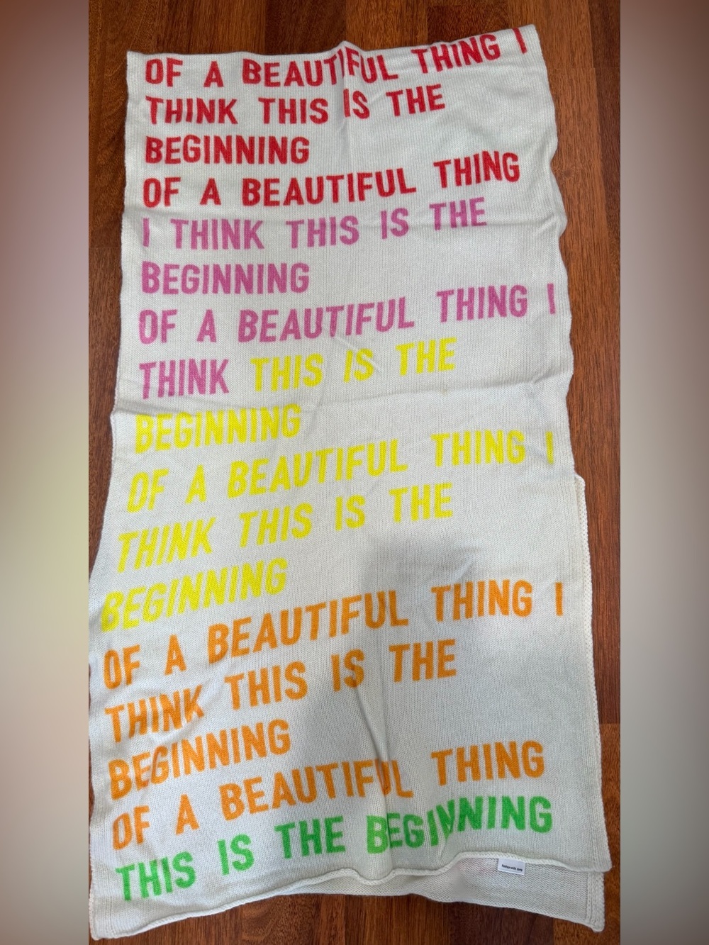 White Multicolor Text Knit Scarf - Unbranded